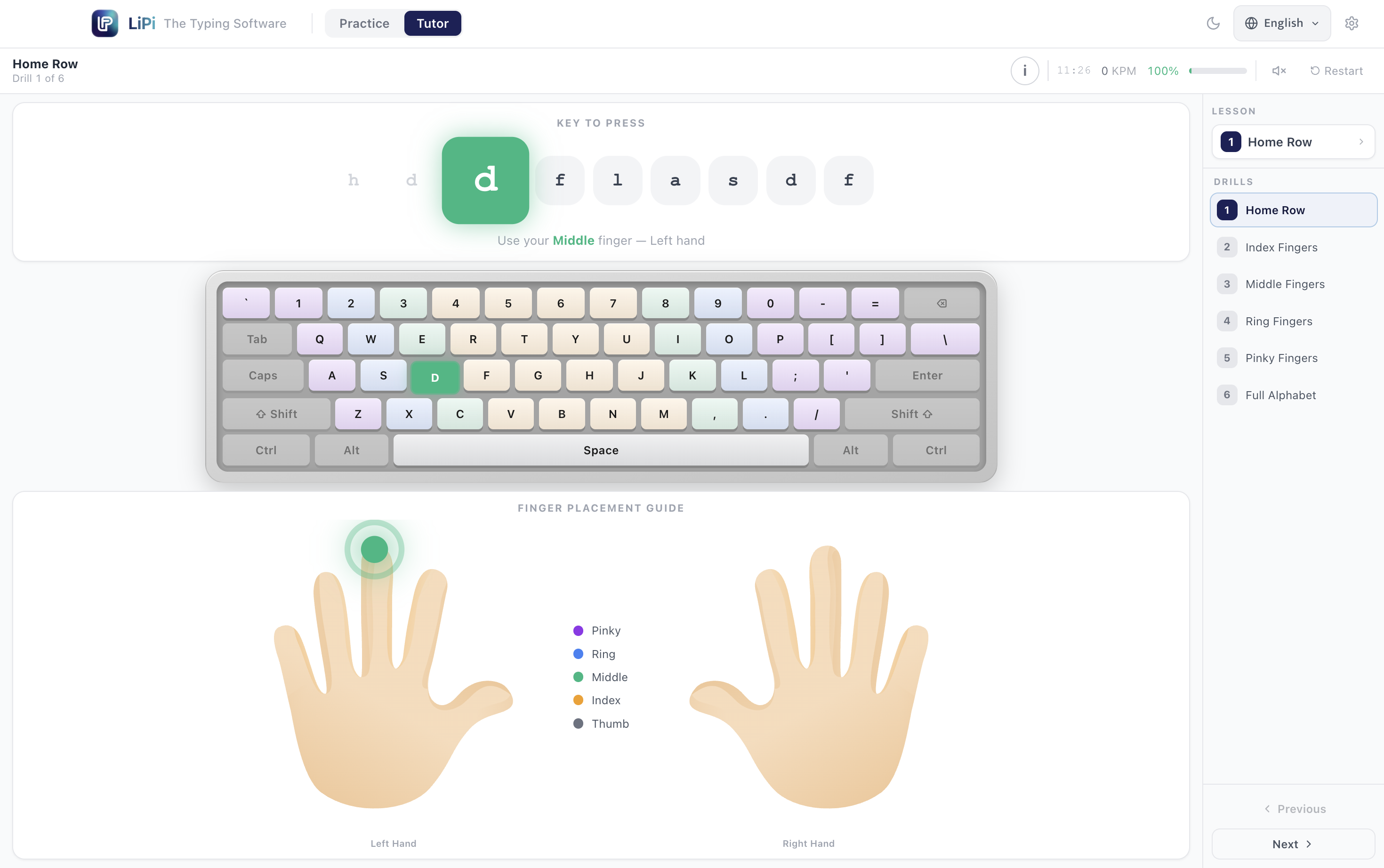 LiPi typing tutor app — placeholder screenshot